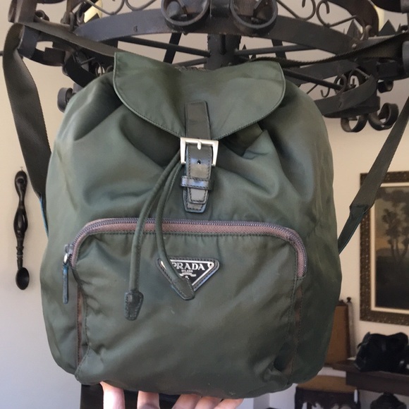 Prada Handbags - Beautiful army Green nylon/leather Prada backpack